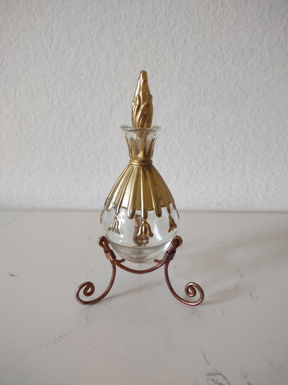 Ornate Gold-Top Glass Perfume Bottle